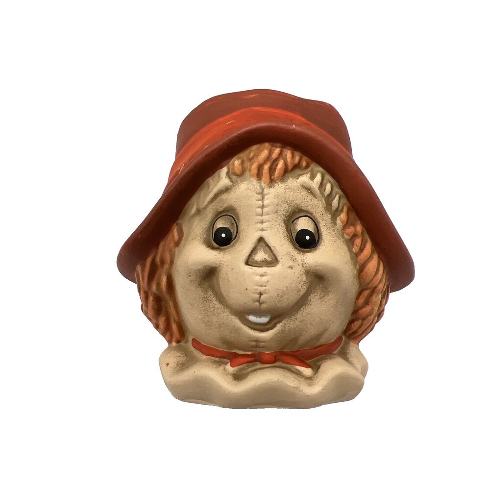 Vtg 1989 Lefton Halloween Scarecrow Ceramic Candle Holder Head Vase Fall Autumn